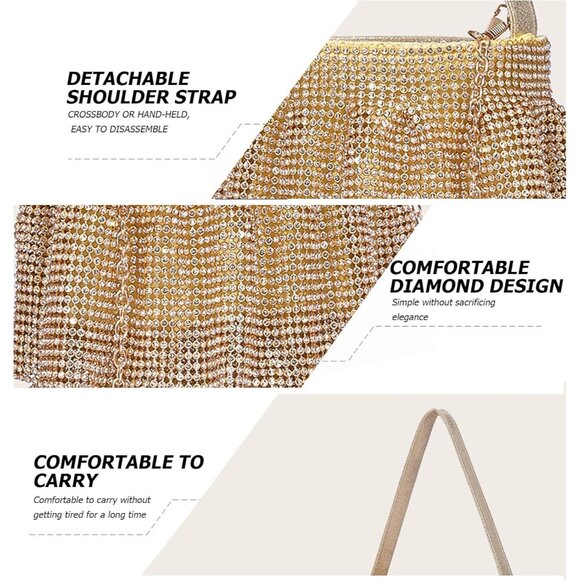 ⚡ Women's Rhinestone Sparkling Elegant Evening Crystal Gold Clutch Bag - Picture 6 of 6